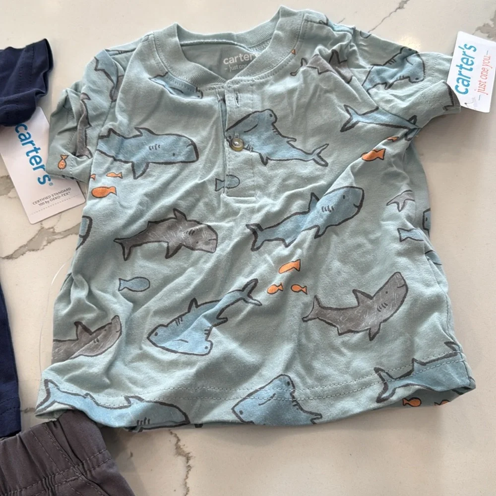 Carters two piece set Henley shirt shorts baby boy 9m nwt